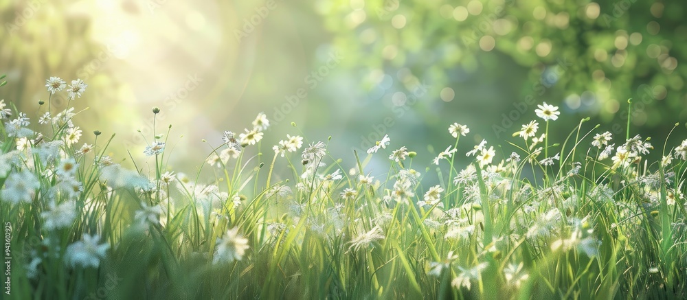 Canvas Prints Summer meadow with wildflowers and grass under sunlight creating a nature aesthetic with wild growth and white blossoms ideal for a copy space image