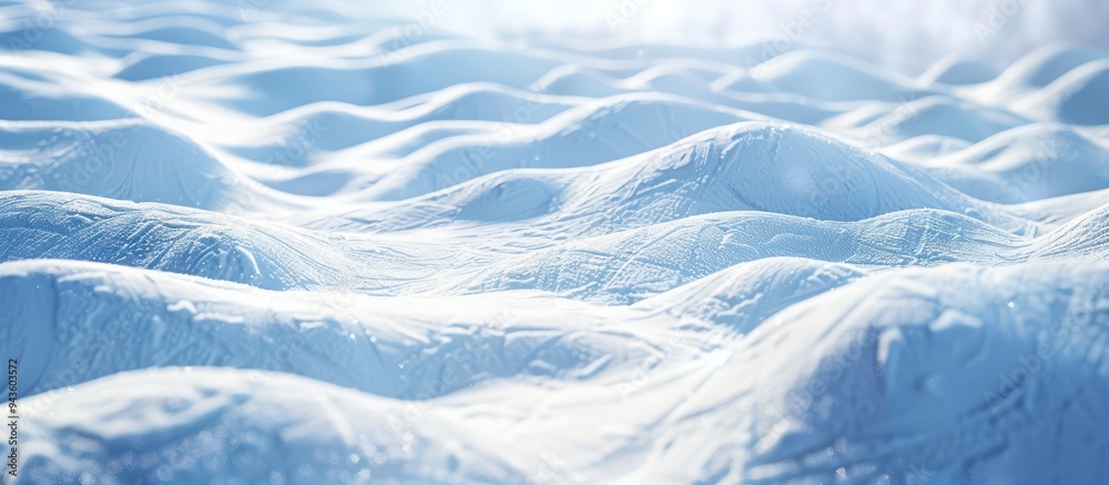 Poster winter scenery with snow covered ground displaying a natural snow pattern featuring wind formed desi