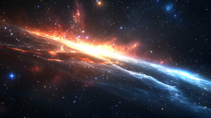 A fiery nebula erupts behind a celestial body.