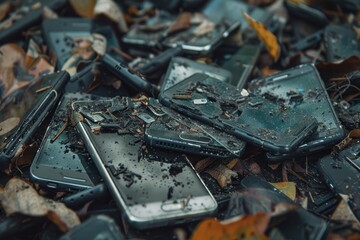 Broken smartphones illustrating the e waste crisis and its significant environmental consequences