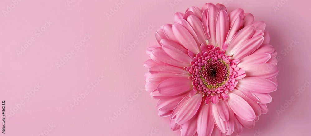Leinwandbilder Top view of a lovely gerbera bloom on a pink backdrop with copy space image available for text
