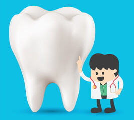 Characters Checking Huge Tooth. Dentistry People Working for Teeth Dental Care.