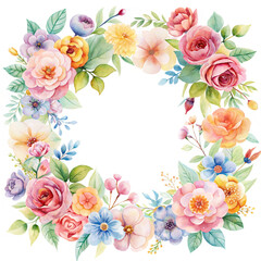 Fototapeta premium Watercolor Flower frame on white background 