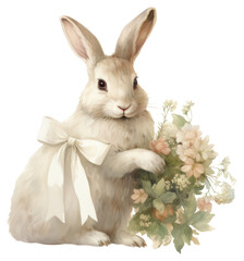 Obraz premium PNG Cute rabbit holding flower bouquet