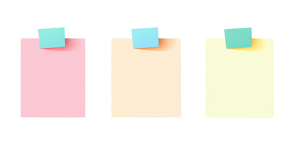 Colorful sticky notes arranged in a row, perfect for reminders and notes in an office or home workspace setting. Isolated on transparent background.