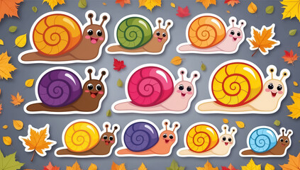 Fototapeta premium sticker set, different cute funny snail
