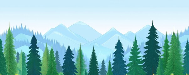 Fototapeta premium Pine forest landscape flat design front view natural beauty theme cartoon drawing colored pastel