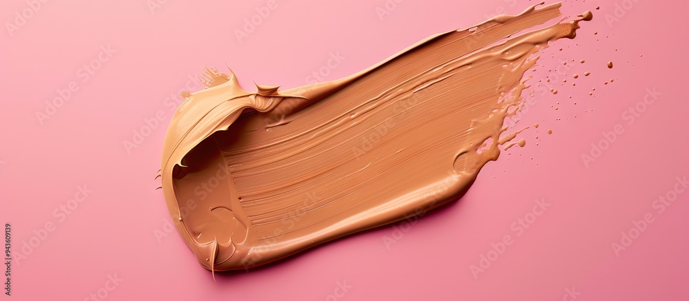 Poster several foundation swatches showcasing different textures isolated on a pink background with room fo
