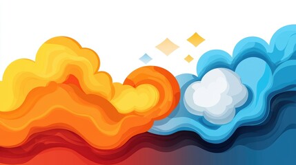 Climate instability flat design side view atmospheric changes theme cartoon drawing Triadic Color Scheme