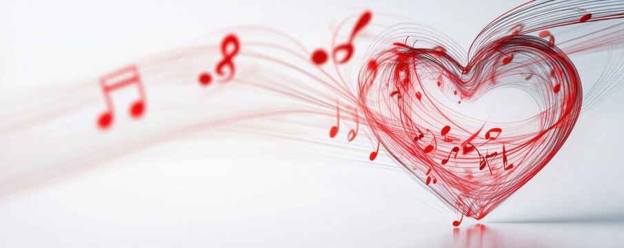 A creative representation of love and music intertwined, showcasing a vibrant heart with flowing musical notes.