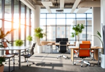 Obraz premium Modern bright office interior with furniture and daylight. Blurred background., ai