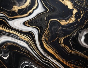 Obraz premium Elegant Swirls of Gold and Black, An Abstract Marble Texture Showcasing Luxurious and Dynamic Patterns 