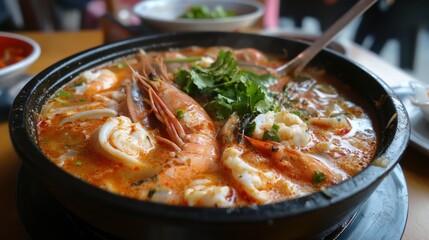 Aromatic Thai Seafood Soup with Shrimp and Cilantro