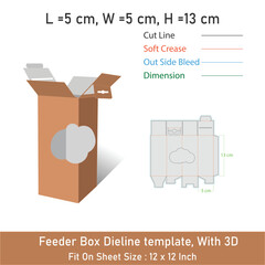 Feeder Box Dieline template, With 3D