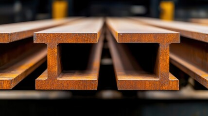 A closeup of steel beams being straightened and aligned on an industrial line, Steel Beam Alignment, focusing on the precision required in preparing structural steel