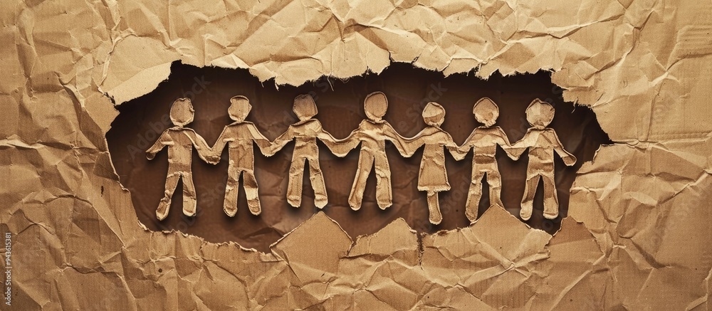 Poster Creative team message on torn paper against cardboard backdrop symbolizing teamwork With copy space image