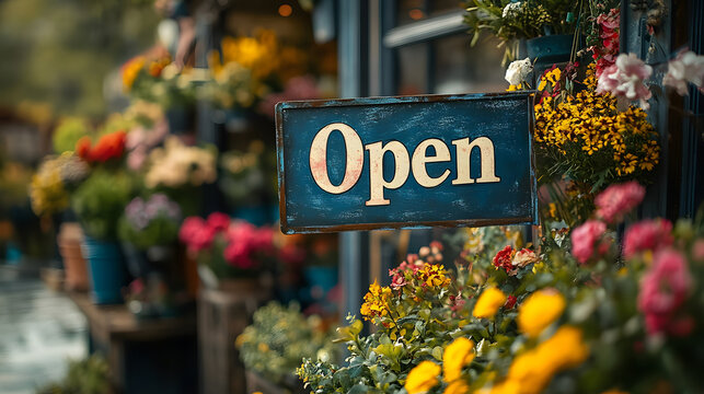 Open sign of new flower shop.