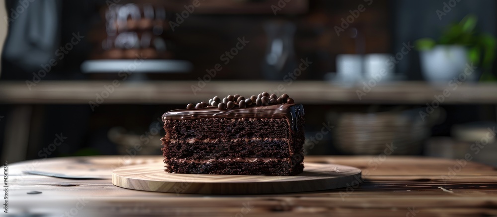 Poster table with a chocolate cake copy space image