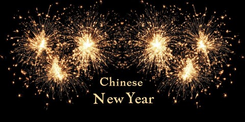 Naklejka premium Golden Fireworks Celebrate Chinese New Year With Vibrant Displays of Joy