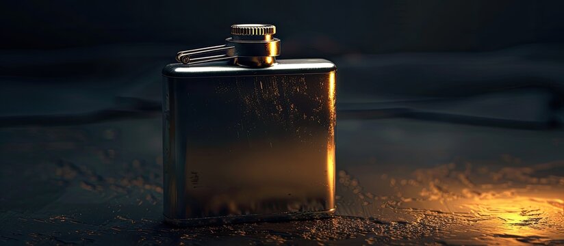 Close up of a brand new hip flask set against a dark background with ample copy space image