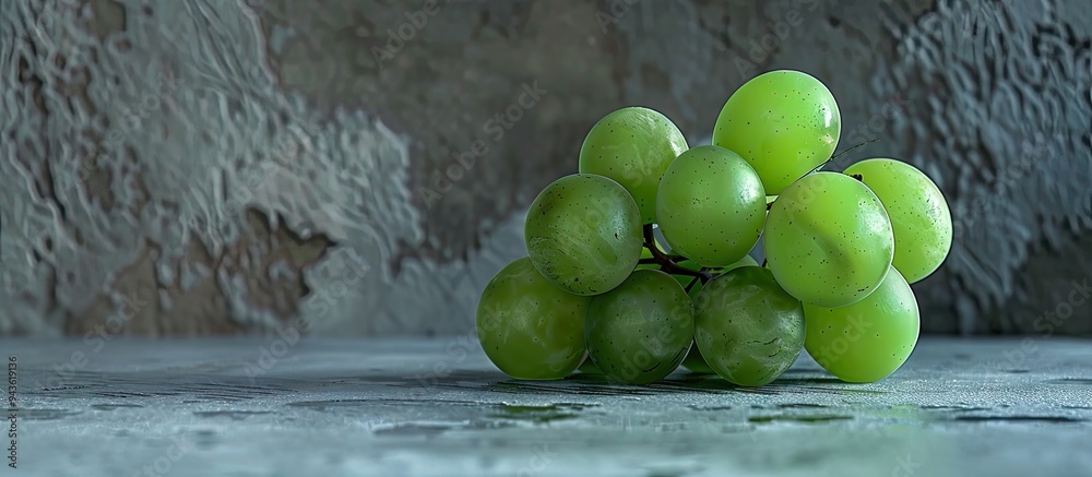 Fototapete a single green grape positioned on a table with blank copy space image available