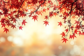 Fototapeta premium autumn tree in idyllic beautiful blurred autumn landscape panorama with fall leaves in sunshine, advertising space on leaf ground, a day outdoors in golden october, cheerful fall leaf season concept