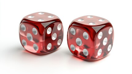 Two red dice are shown on a white background