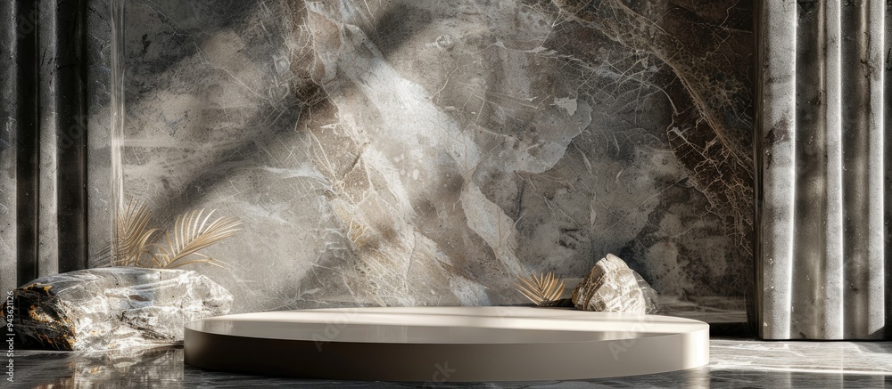 Poster create an alluring podium backdrop using textured natural stones perfect for showcasing products lik