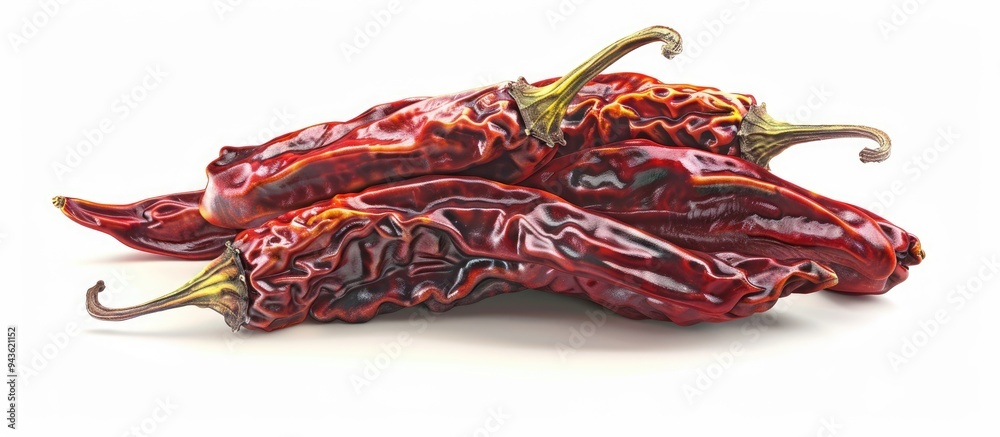 Aufkleber fried dried chilies against a white backdrop with copy space image
