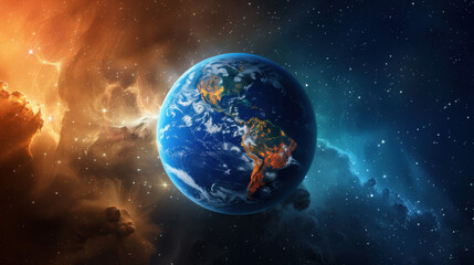 Fototapeta premium In the vast solar nebula, a young Earth is born, with its surface covered in a molten ocean of magma. 