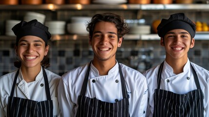 Fototapeta premium Three chefs are smiling for the camera