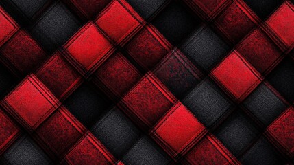 Bold red and black plaid pattern creating a dynamic textile background.