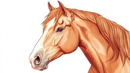 A horse with a white face and brown mane and tail