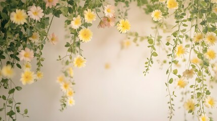 Lush Floral Backdrop with Cascading Yellow Daisies and Greenery