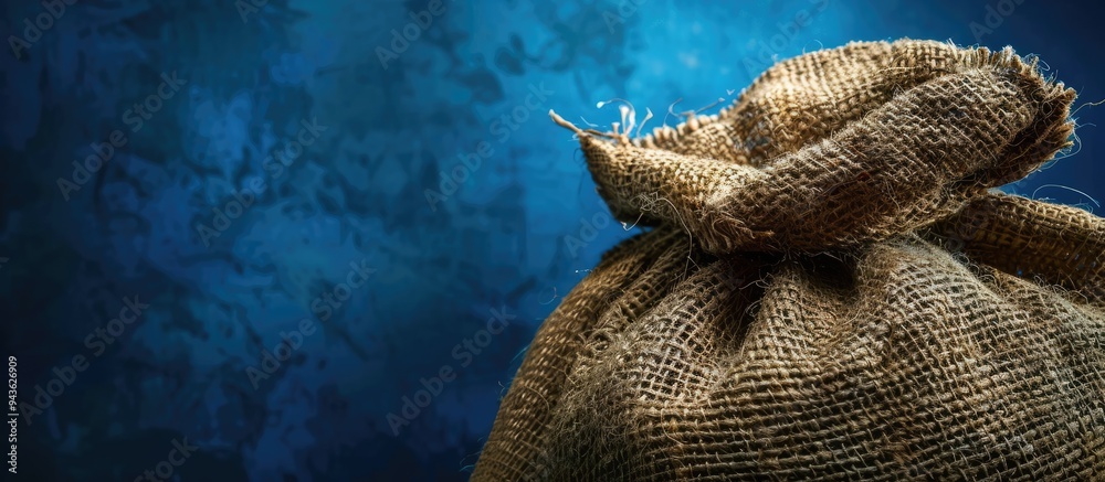 Aufkleber blue backdrop with an empty hemp sack perfect for copy space image