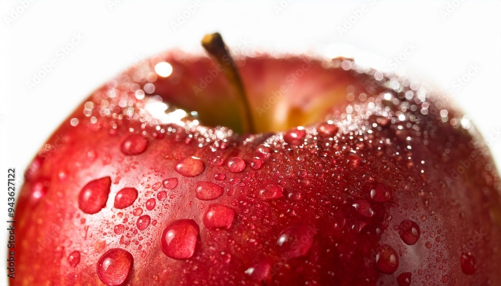 Poster close up red apple with water drops macro shot generative ai