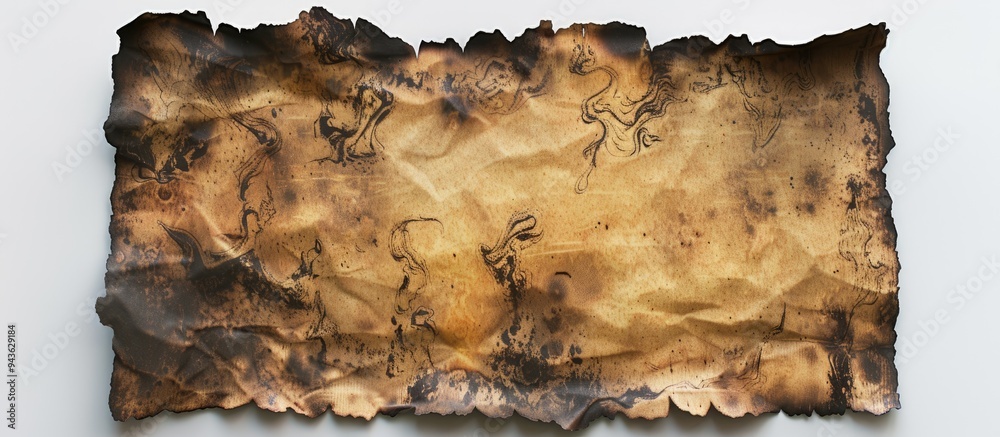 Leinwandbilder a charred sheet of paper set against a blank white backdrop with room for text or images. creative b