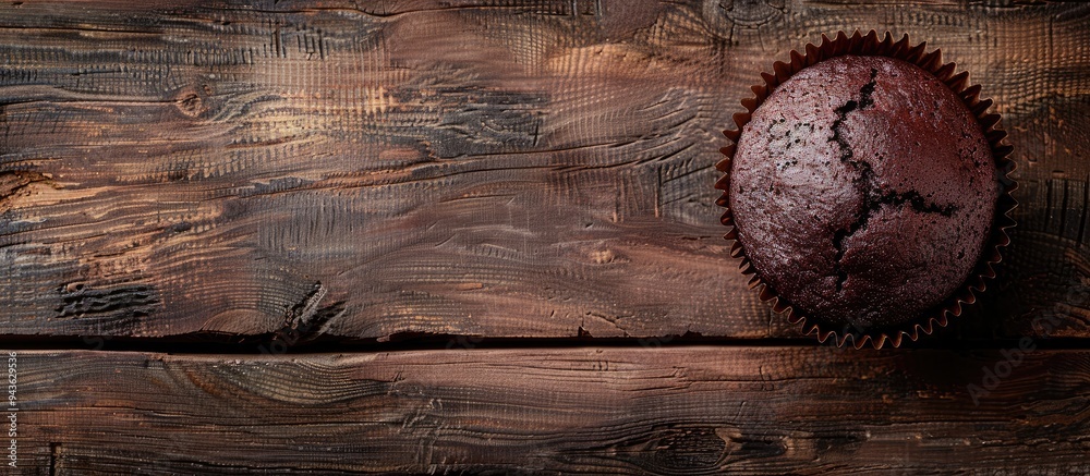 Fototapete chocolate muffin displayed on a rustic table with a background ideal for copy space image