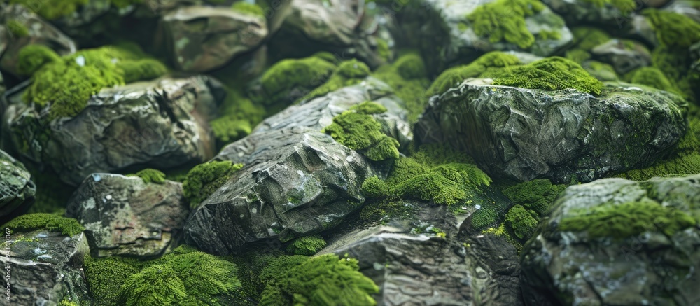 Aufkleber moss covered rocks in a background texture image with copy space