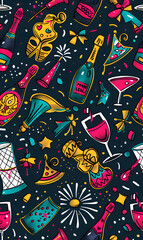 Fototapeta premium New Year and Christmas 2d cartoon or graphic advertising background, Seamless pattern