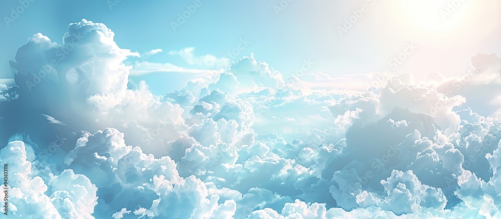 Leinwandbilder panoramic clear blue sky with fluffy white clouds on a sunny day ideal for a web banner with copy sp