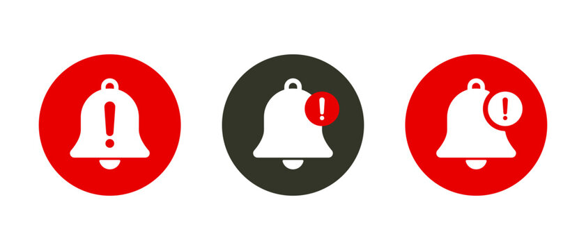 Emergency alert bell icon on circle background. Warning notification sign symbol