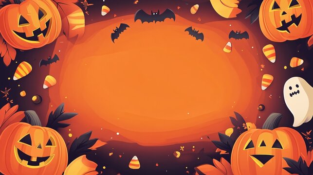 Festive Orange Halloween Wallpaper with Pumpkins, Bats, and Ghost - Haloween wallpaper