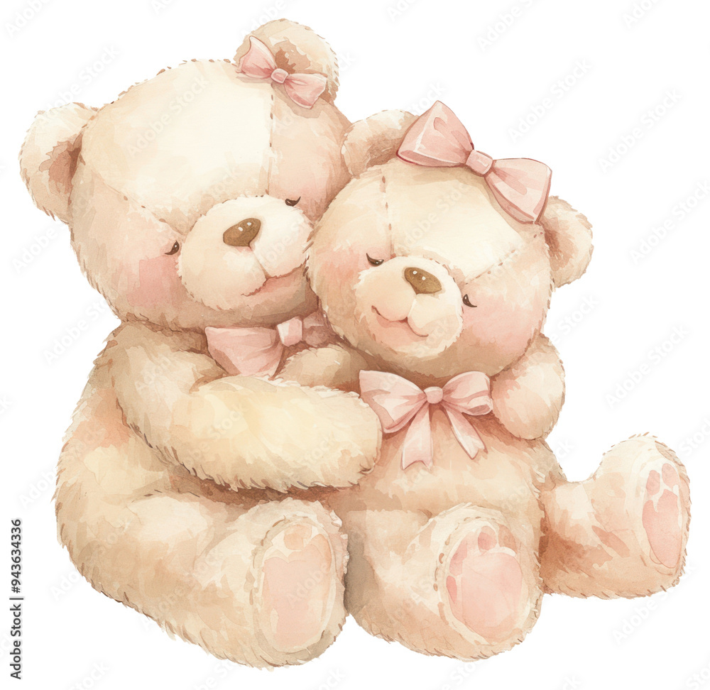 Wall mural PNG Adorable teddy bears hugging lovingly