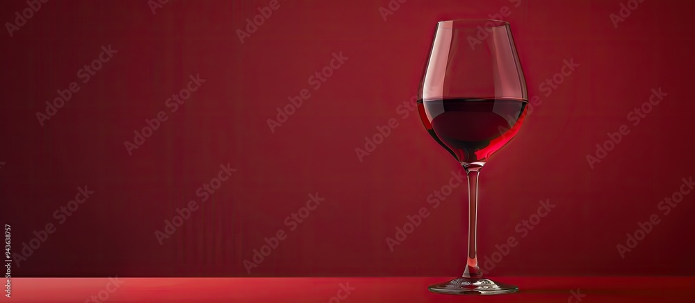Aufkleber Red wine glass displayed against a red backdrop with ample copy space image