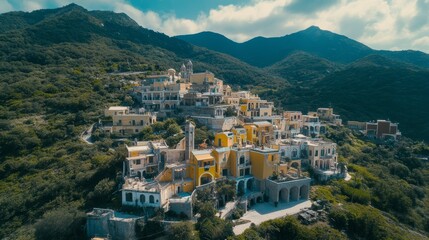Fototapeta premium Mountain buildings on Ischia from above
