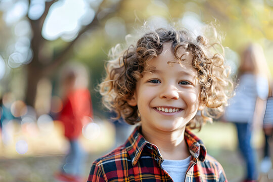 Smiling curly-haired child enjoying a sunny day in the park - Powered by Adobe