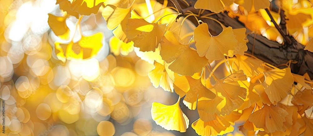 Poster ginkgo biloba also known as the maidenhair tree in autumn with beautiful leaves perfect for a copy s