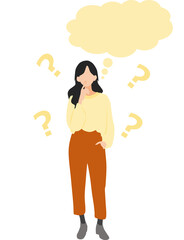 分からなくて考える女性のイラスト