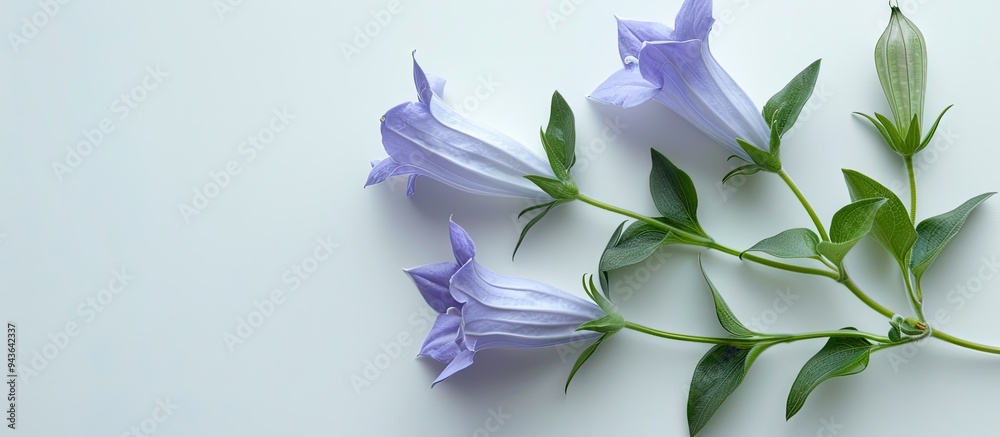Leinwandbilder top view of a campanula flower on a white background ideal for text placement in a flat lay copy spa